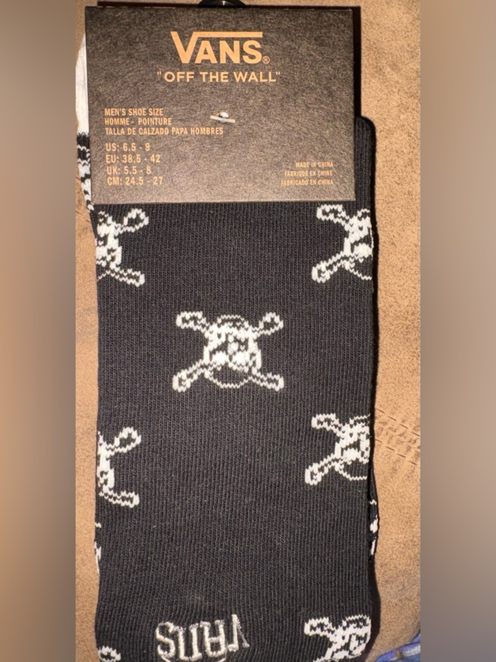 Vans Black Crew Socks with White Skull & Crossbones